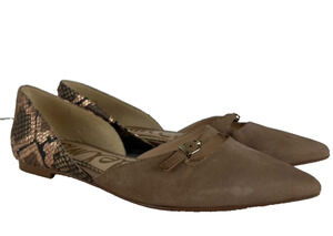 Sam Edelman Flats Womens 7.5 Tan Suede Rina Pointed D'Orsay Copper Snake Print